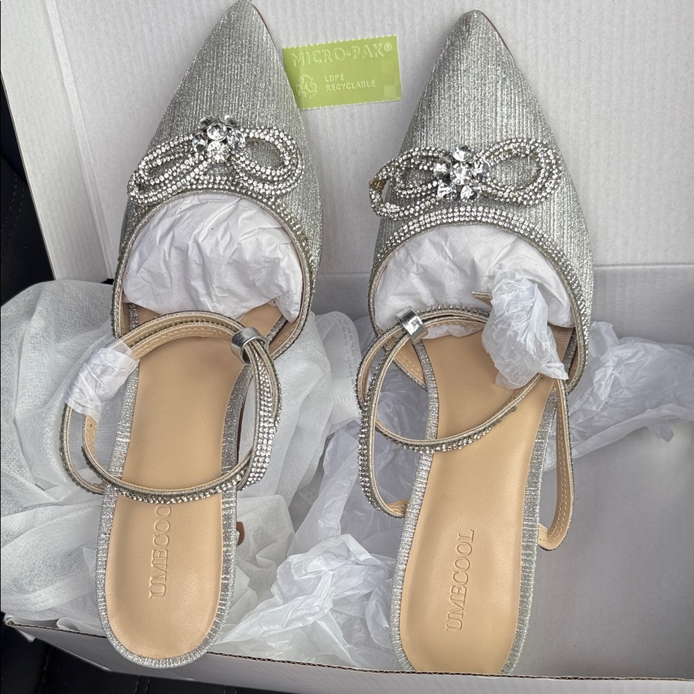 Silver Embellished Pointed Toe heel Sandals